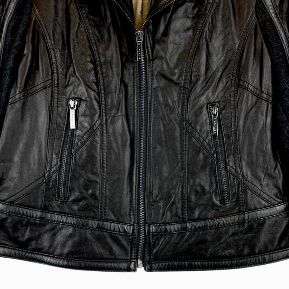 VTG Genuine Leather and Wool Jacket Ashley B Bernardo from Nordstrom Black Y2K S - Picture 6 of 13